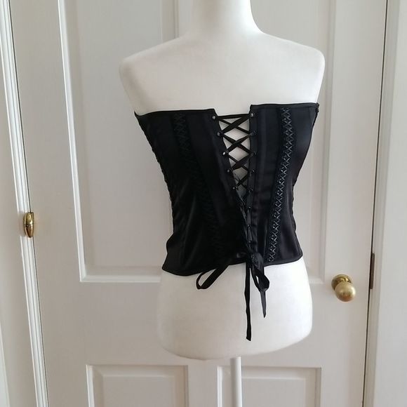 Charlotte Russe, NWT, black corset, size L, snap back, tie front, Y2K, Brittany - Picture 3 of 16